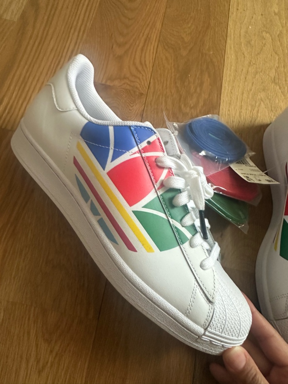 adidas men White Sneakers with Green, red & Blue Accents